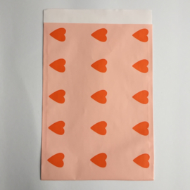 Zakjes | love hearts baby pink / oranje | 10 stuks
