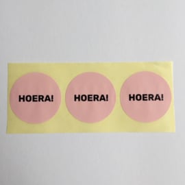 Sticker rond | Hoera roze | 10 stuks