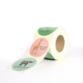 Sticker | Jungle kind Nederland (giraf, olifant en zebra) | mint, groen en roze | 9 stuks