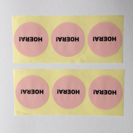 Sticker rond | Hoera roze | 10 stuks