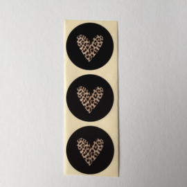 Sticker rond | tijgerprint hartje | 10 stuks