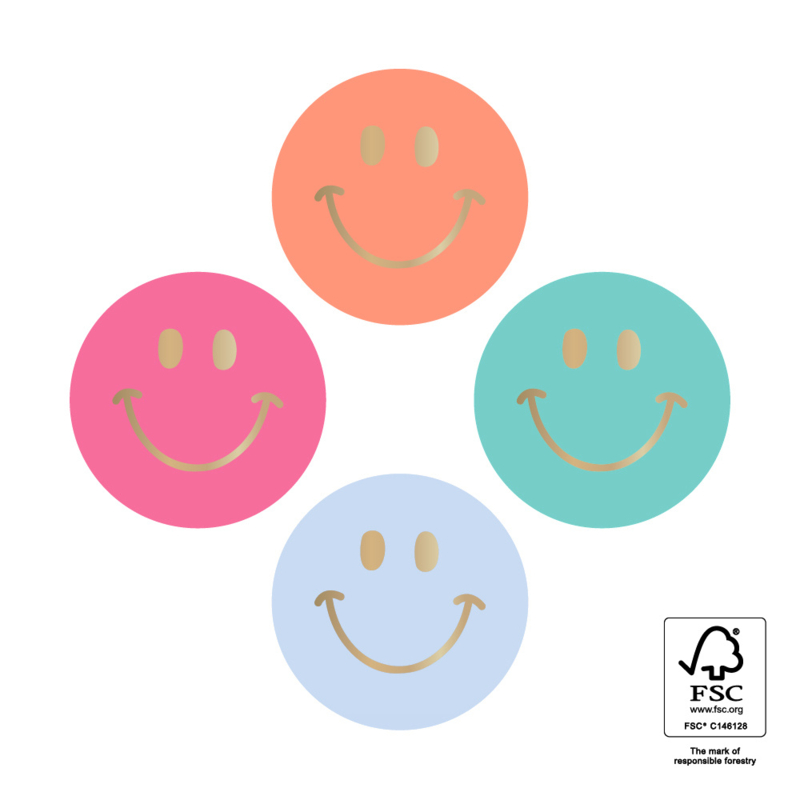Sticker rond | Multi Smiley mini gold | 10 stuks